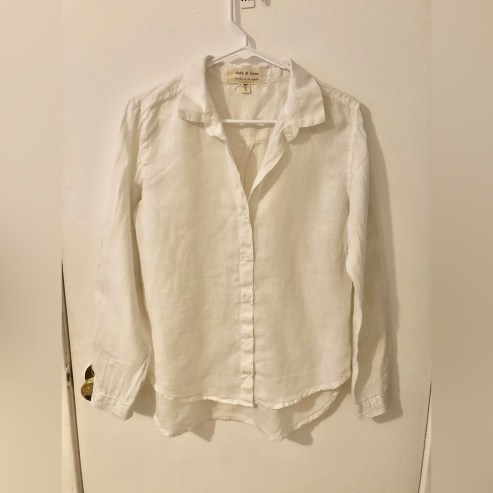 cloth & stone white Linen Button Front long sleeve Top shirt size S
